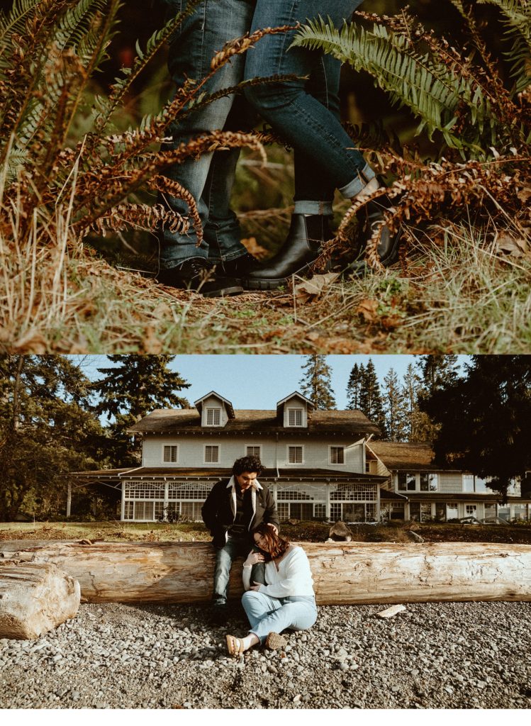 couple in front of lake crescent lodge in the olympic national park