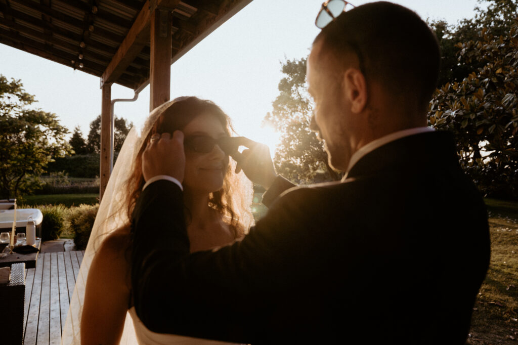 Documentary-style candid of couple enjoying evening light