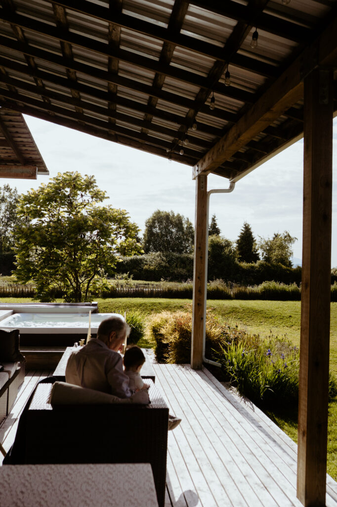 grandfather enjoying time with children at wedding