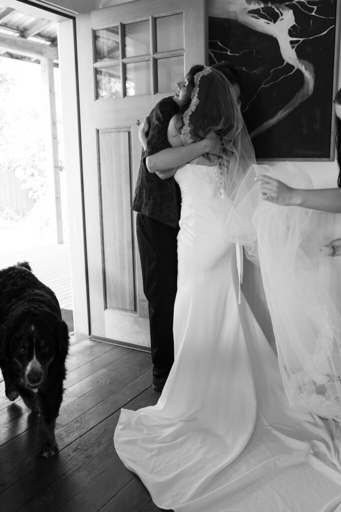 bride first look with her son on wedding day