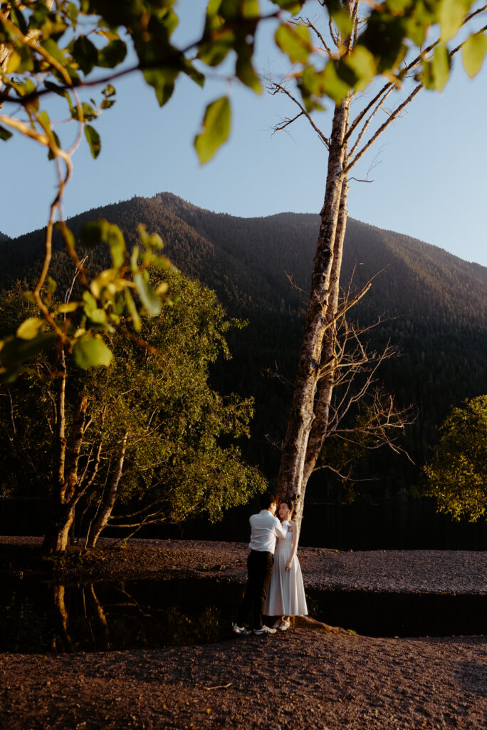 couple at their intimate lake crescent wedding